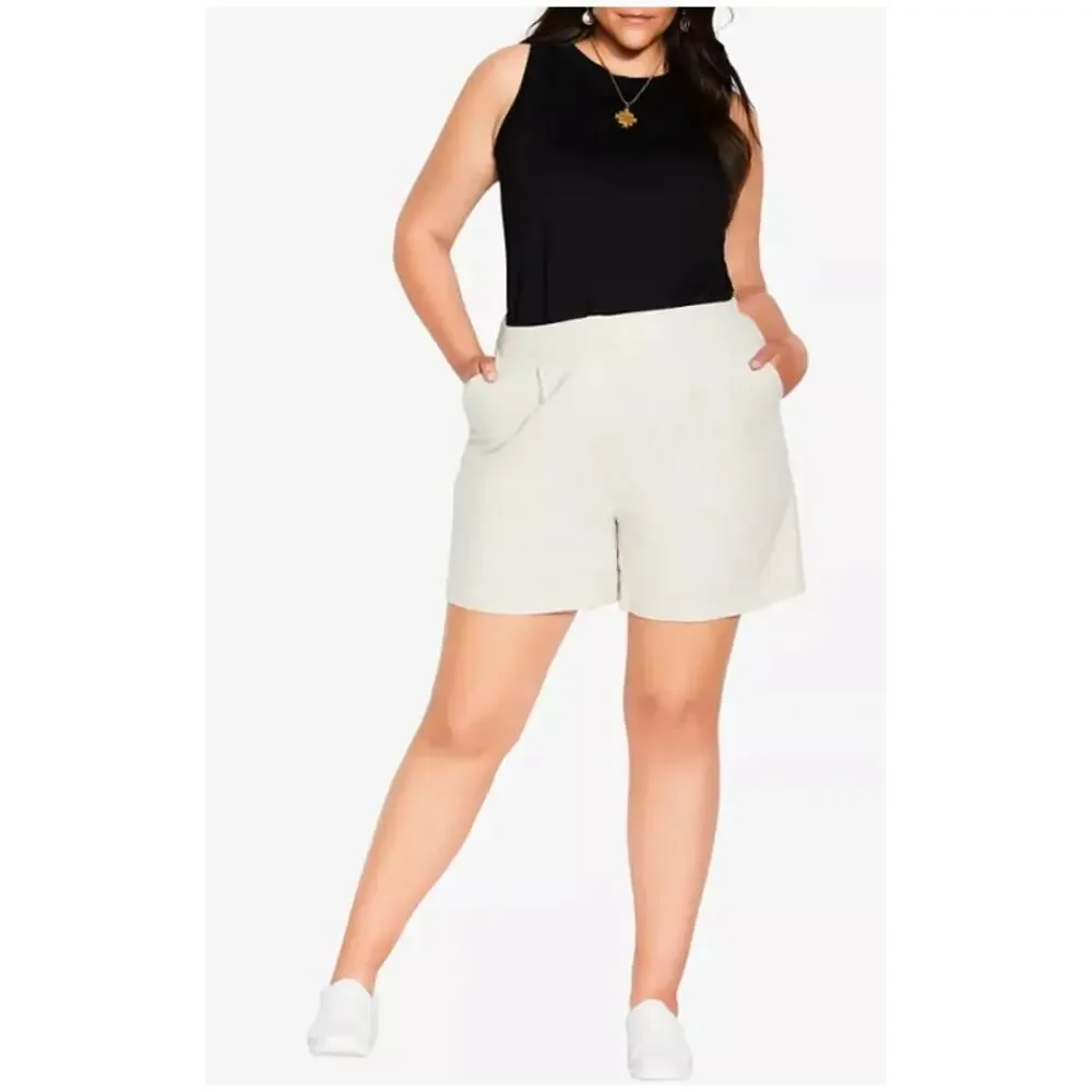 City Chic Sicilian Beige Linen Cotton Pocket Shorts Womens Trendy Plus Size 18 - Picture 7 of 13